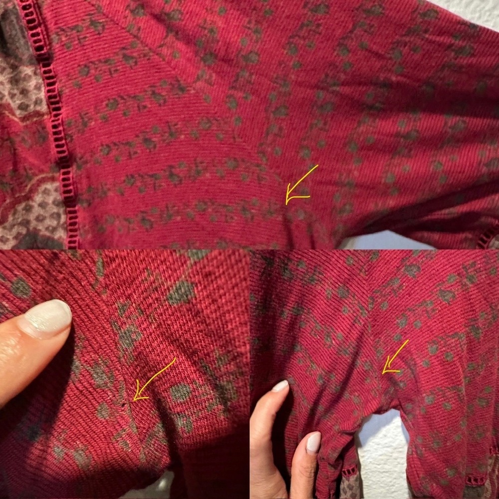 Lucky Brand Paceasant Top Women 1X Burgundy Medallion Print Tassel Lace Blouse - Picture 12 of 14